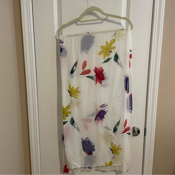 Vintage Anne Crimmins Silk Floral Print Dress with Scarf Cream Size 14 - 16 - Picture 13 of 17